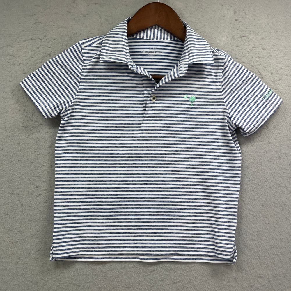 Vineyard Vines Polo Shirt Boys 5 Blue Sankaty Stripe Charleston Performance Golf